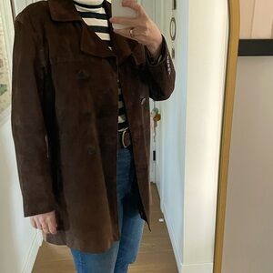 Chocolate suede double breasted blazer.